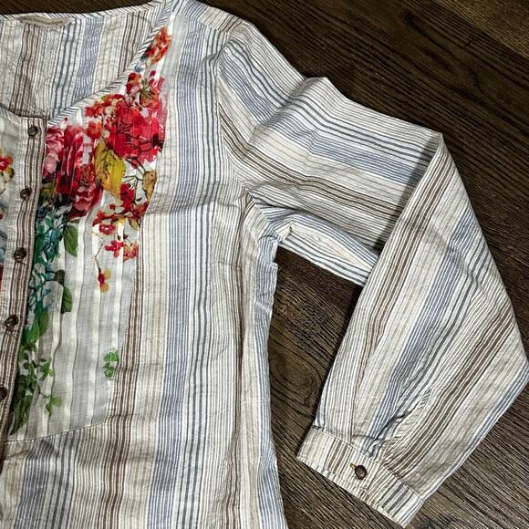 SOFT SURROUNDINGS Striped Floral Tunic Blouse sz L Boho - Picture 3 of 8